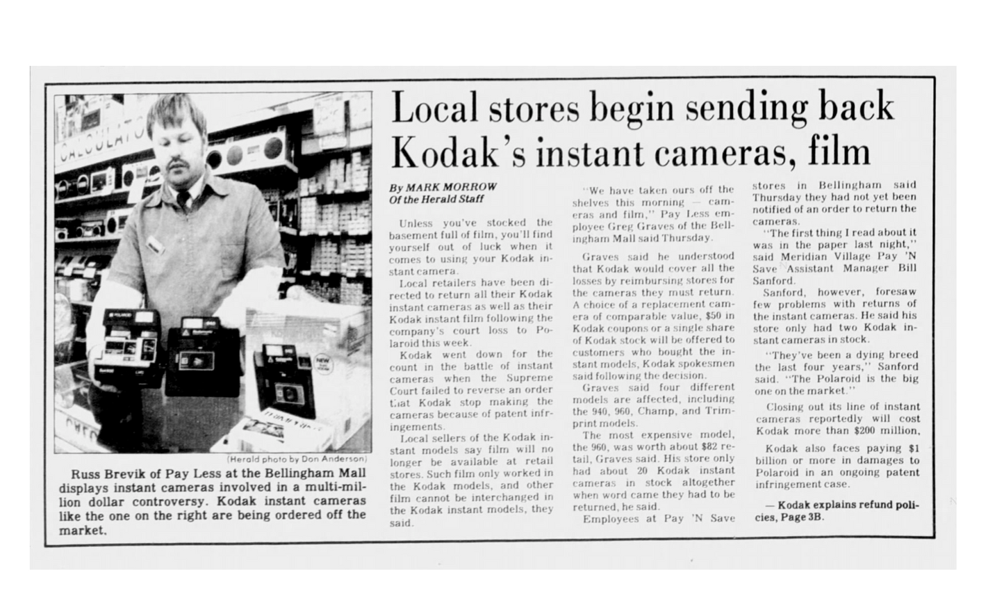 40051 | bellingham herald - Local stores begin sending back kodak's instant camera, film 1986-01-10