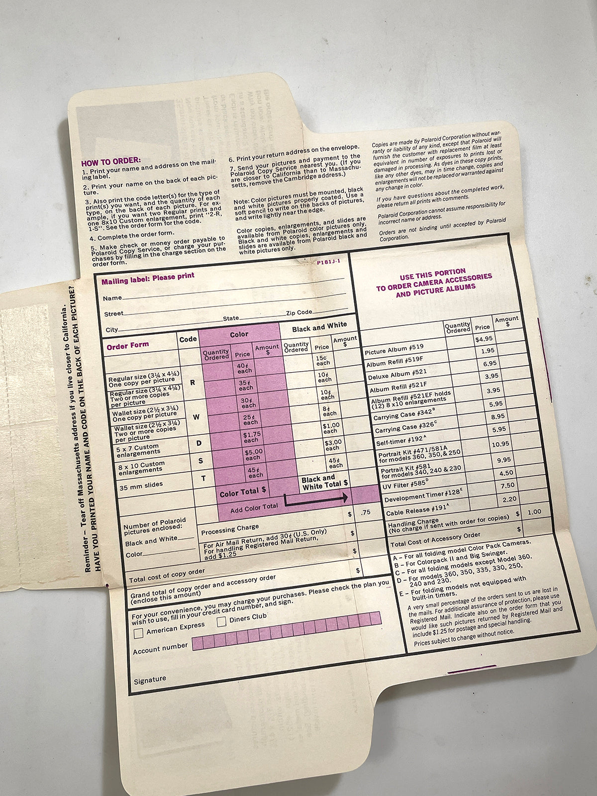 40111 | copy order mailer | P181J-1