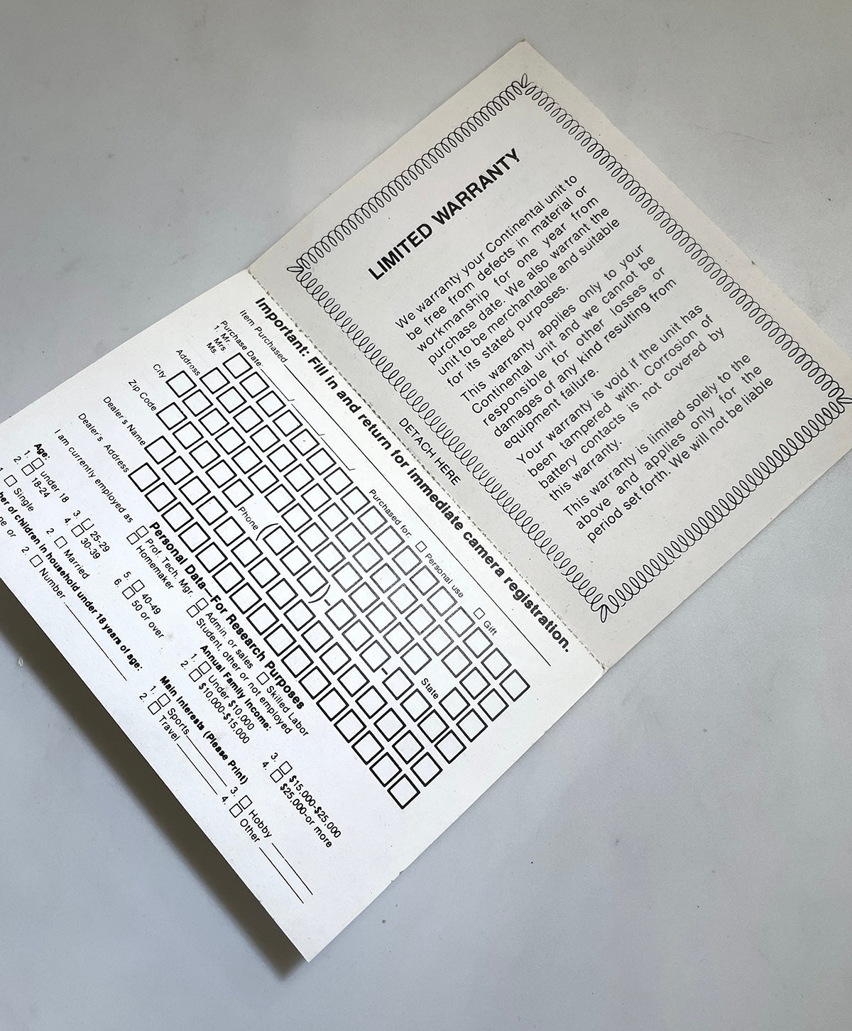 40121 | continental colorshot 2000 warranty card
