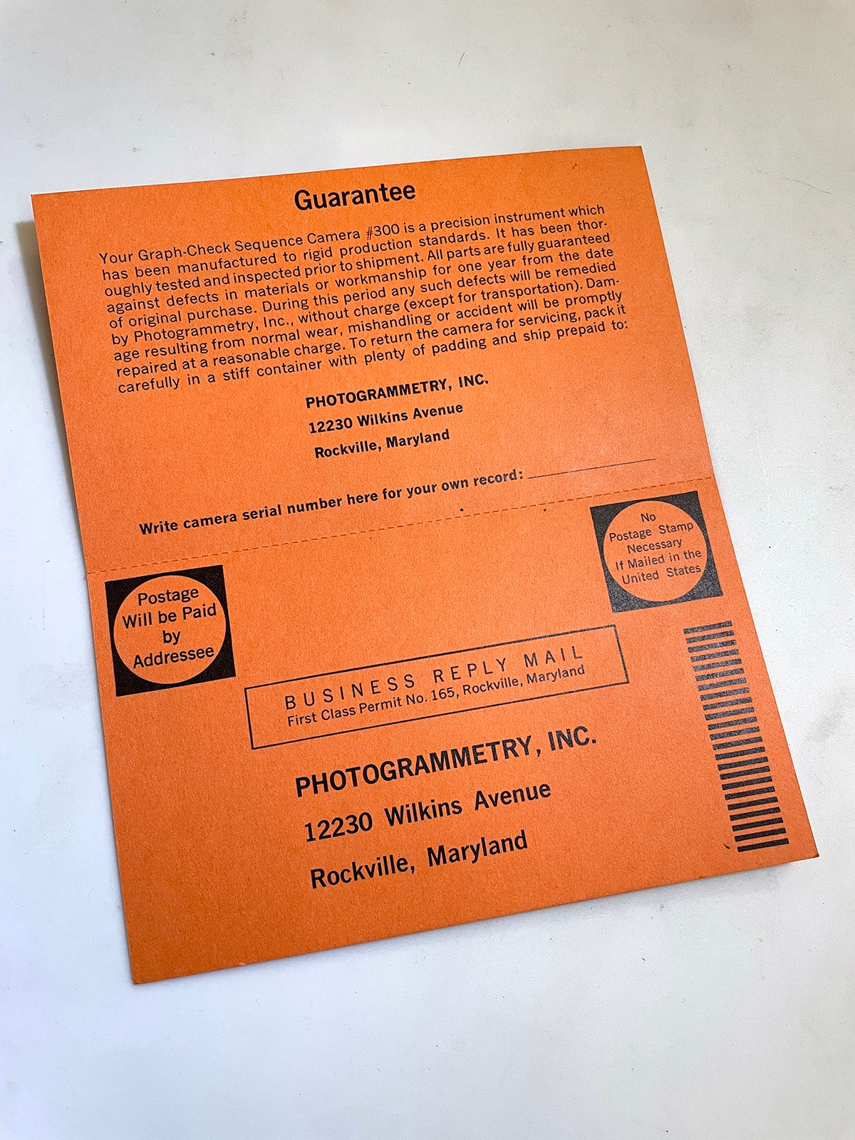 40113 | graph-check sequence camera warranty card | P-263