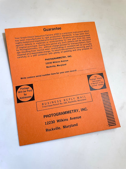 40113 | graph-check sequence camera warranty card | P-263