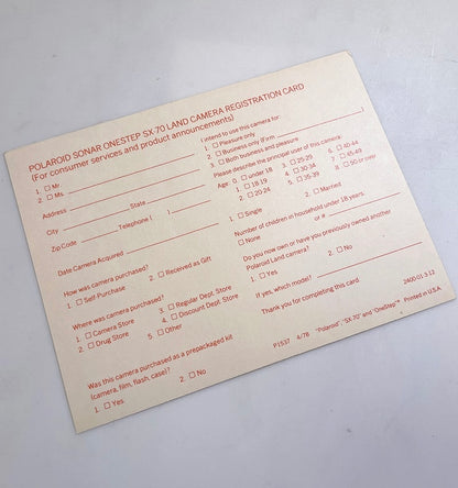 40111 | SX-70 reg card sonar onestep | P1537 4/78