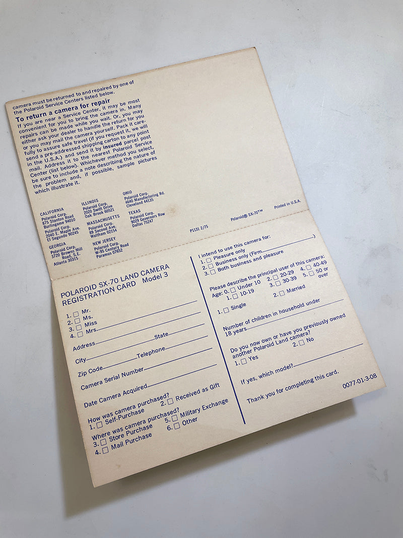 40111 | SX-70 reg card model 3 | P1131 2/75