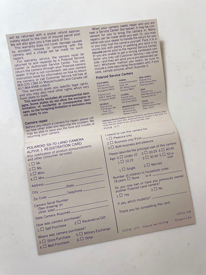 40111 | SX-70 reg card alpha 1 | P1271B 2/77