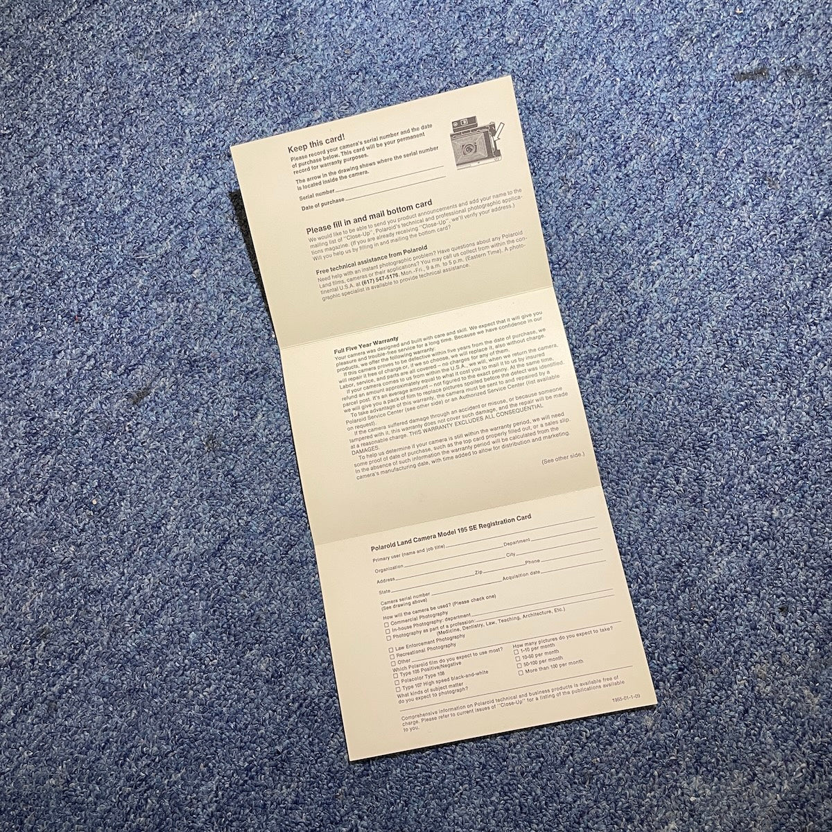 40111 | packfilm 195 SE warranty card | P1217 12/75