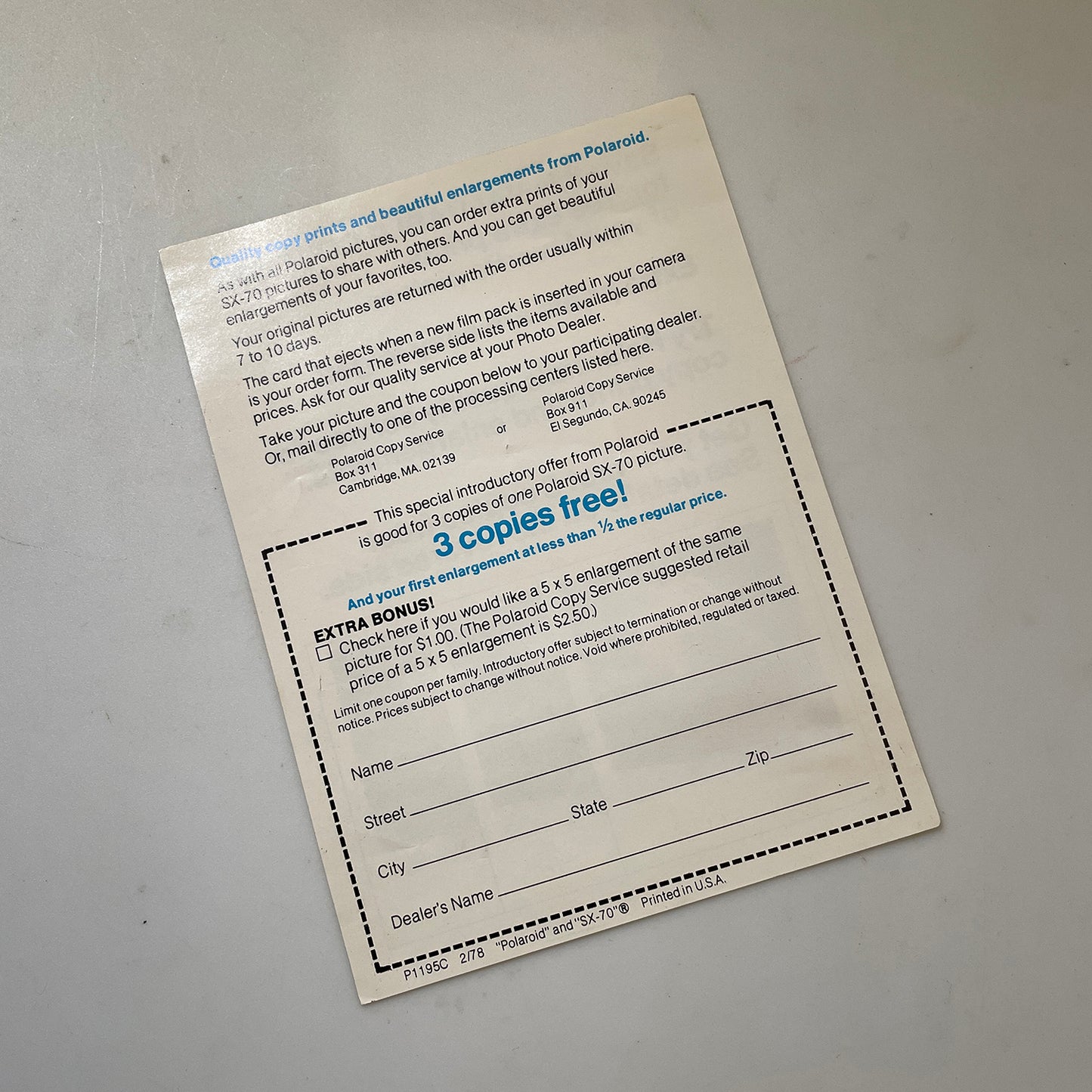 40111 | copy coupon - first 3 copies free | P1195C 2/78