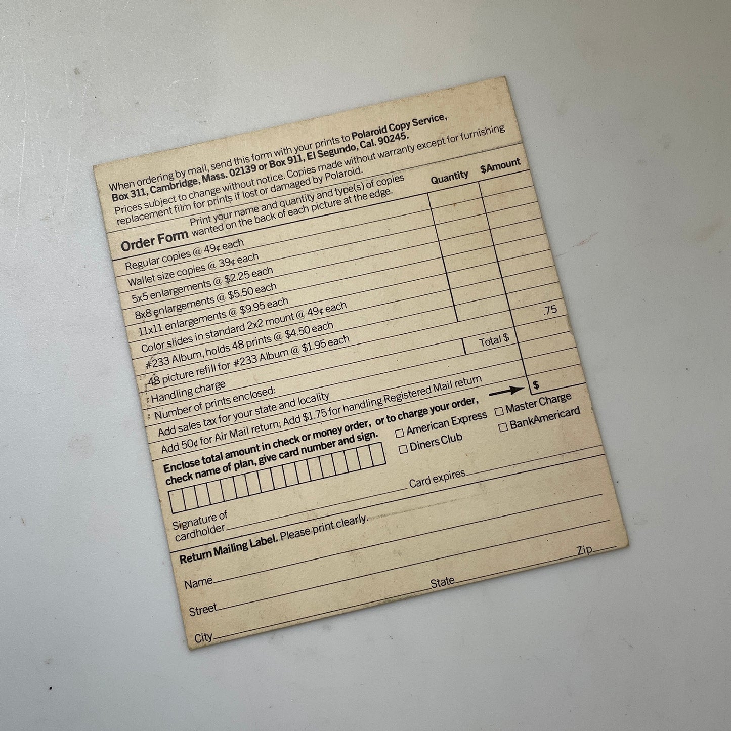 40111 | copy order card | P1062A