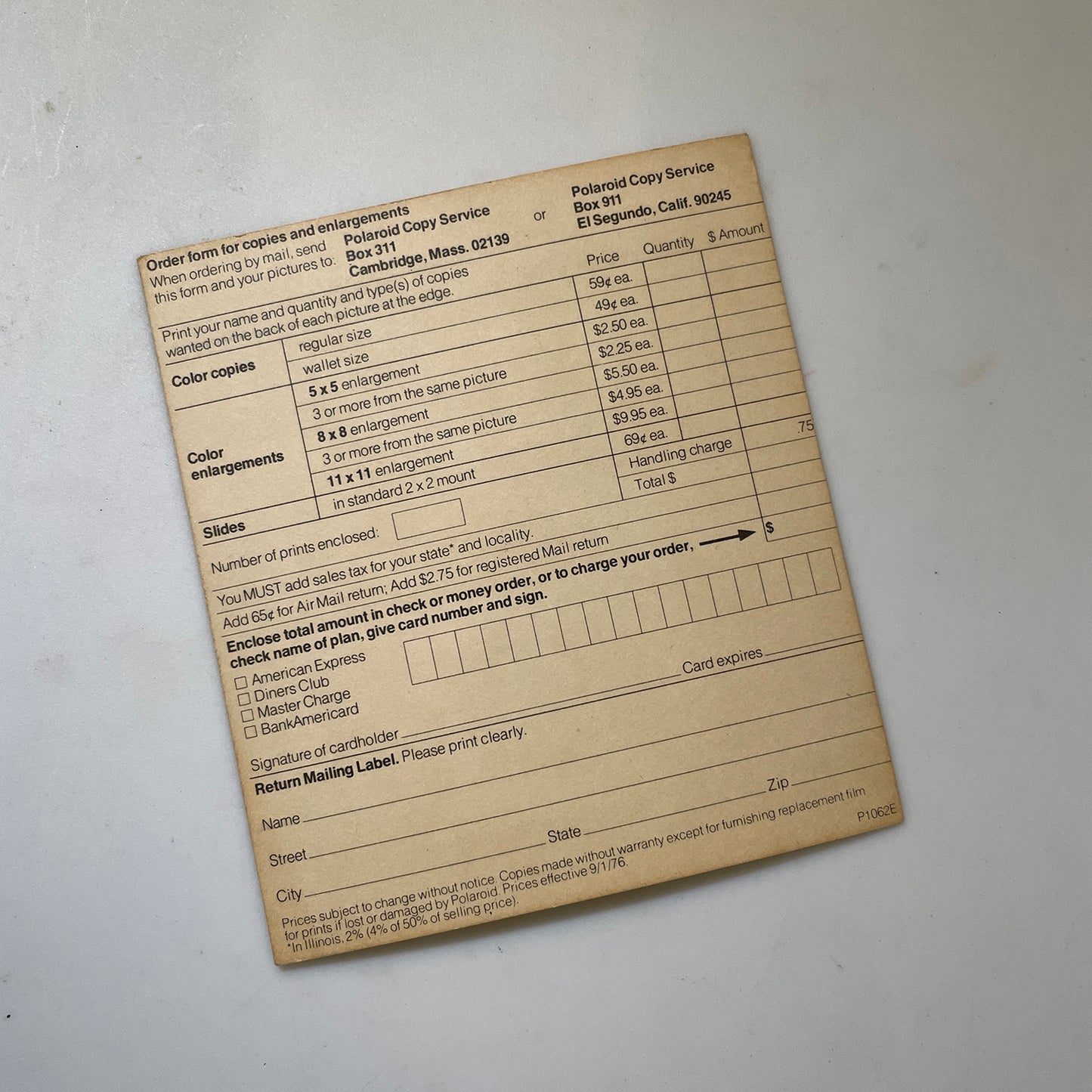40111 | copy order card | P1062E