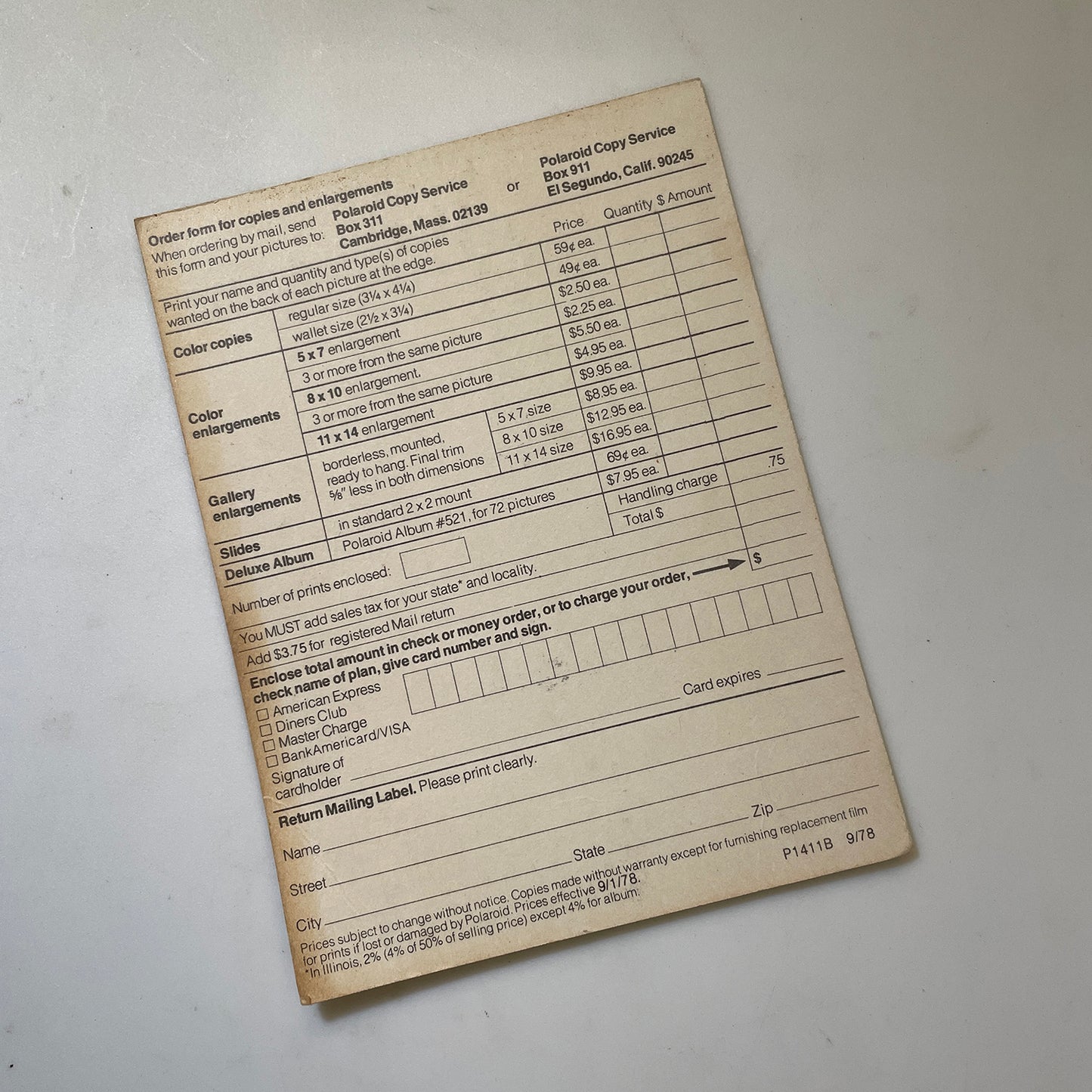 40111 | copy order card | P1411B 9/78