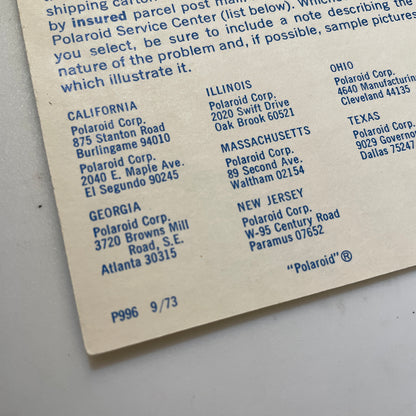 40111 | SX-70 reg card | P996 9/73