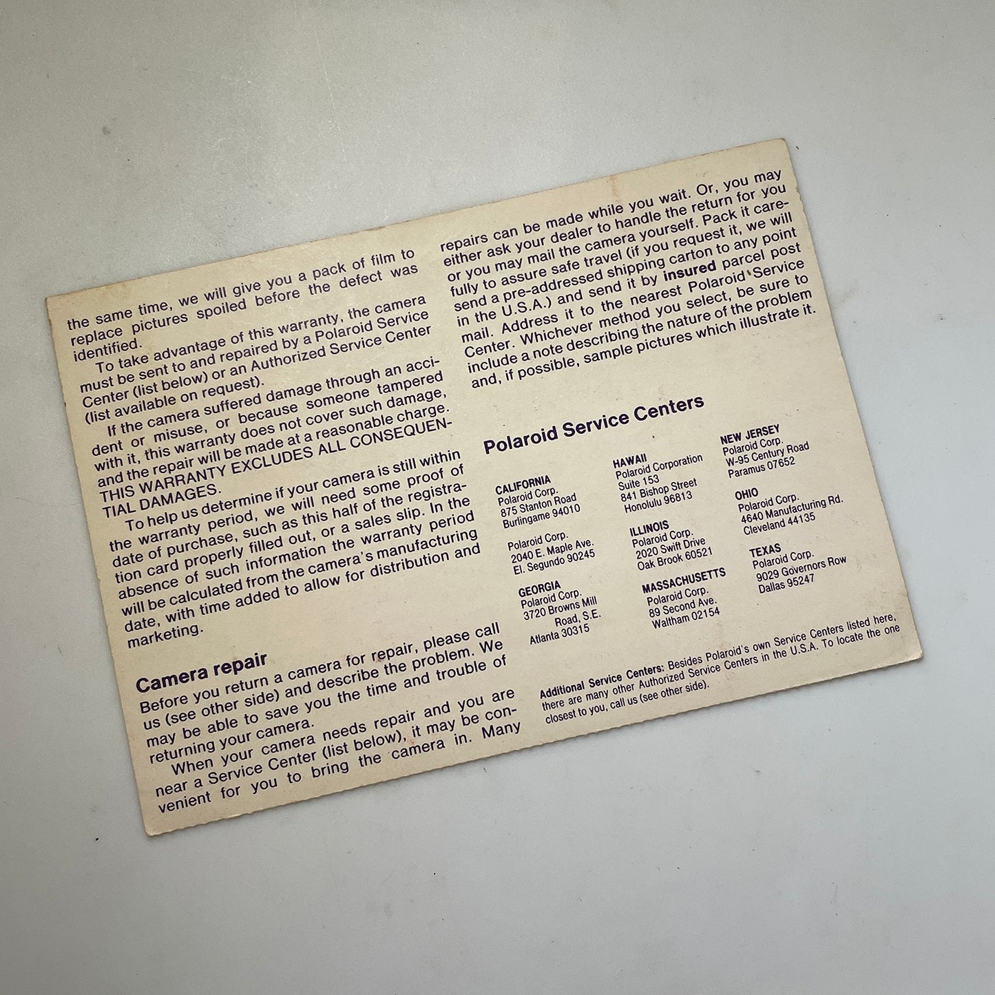 40111 | SX-70 reg card - keep this card (blue letter)