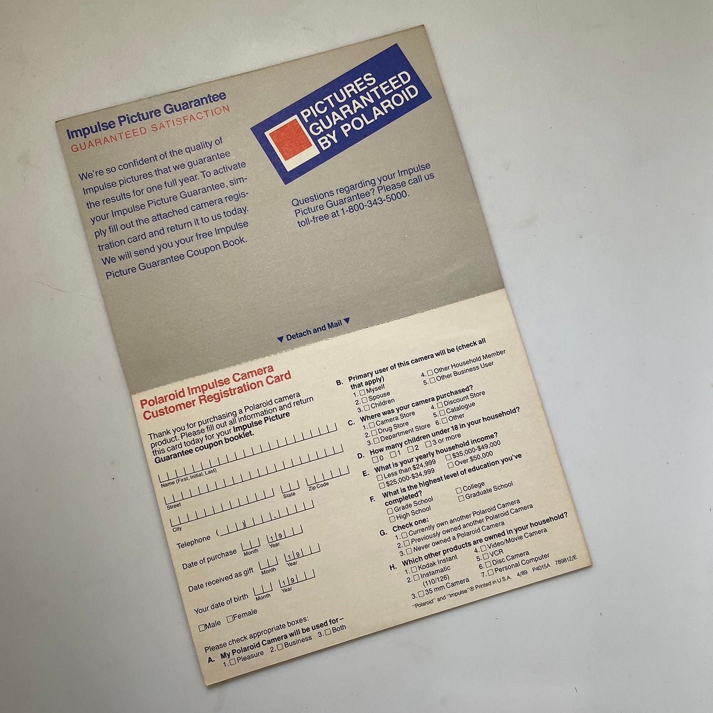 40111 | impulse reg card | 4/89 P4015A 789812/E