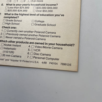 40111 | impulse reg card | 4/89 P4015A 789812/E