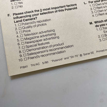 40111 | market research purchase info card | P1841 TH/AC 5/80