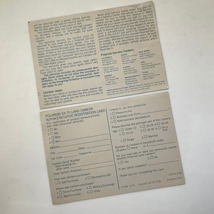 40111 | SX-70 alpha executive reg card | P1296 8/76