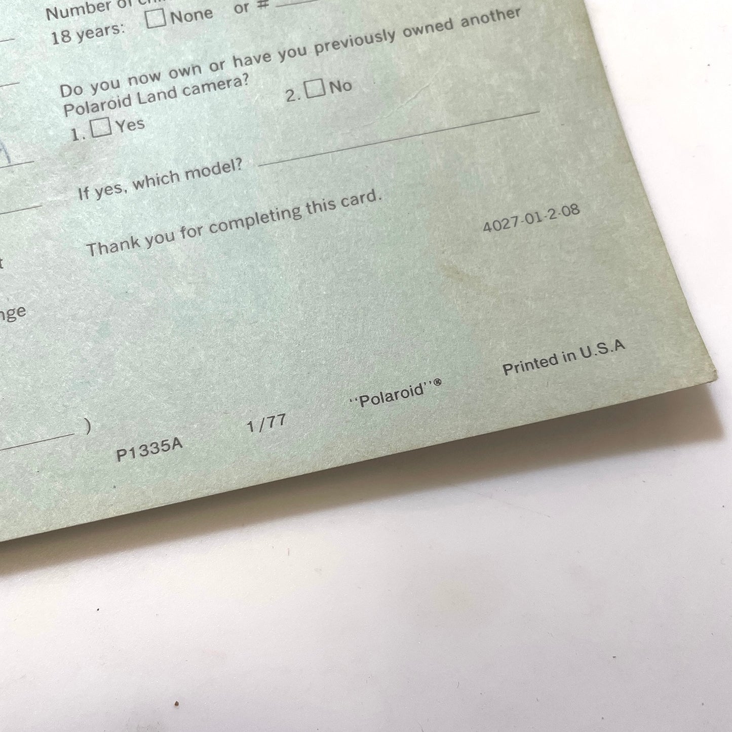 40111 | packfilm minutemaker reg card | P1335A 1/77