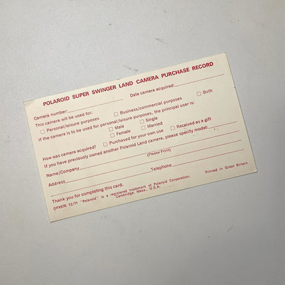 40111 | packfilm super swinger reg card | OPX676 12/71