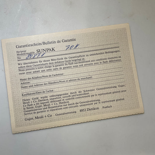 40111 | SX-70_z flash sunpak 70K reg card german