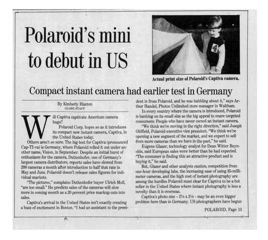 40051 | boston globe - polaroid's mini to debut in US 1993-06-08