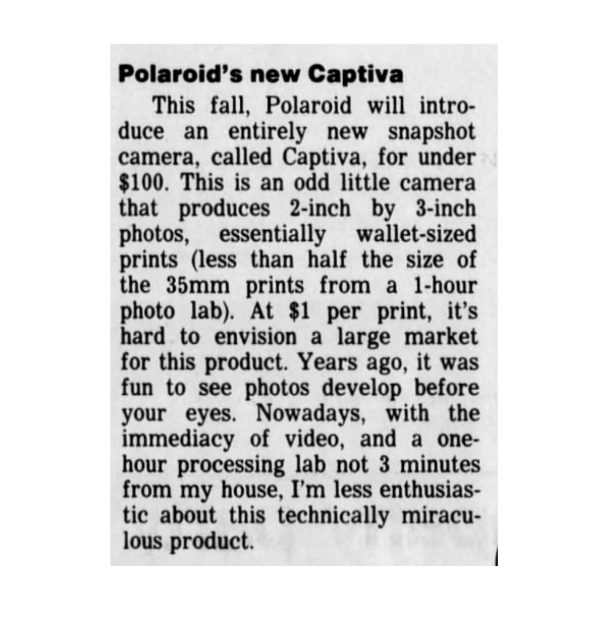 40051 | the journal - news polaroid’s new captiva 1993-06-03