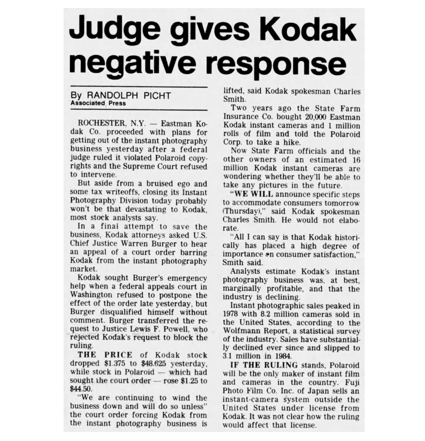 40051 | times - judge gives kodak negative response 1986-01-09
