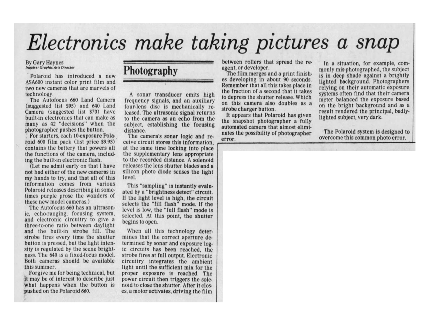 40051 | pihiladelphia inquirer - electronics make taking picture a snap 1981-06-28