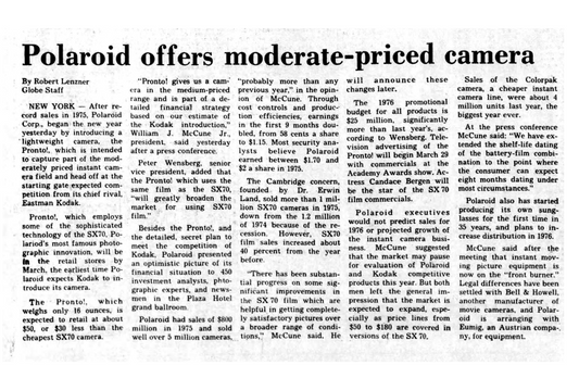 40051 | boston globe - polaroid introduces moderate-priced camera (the economy) 1976-01-14