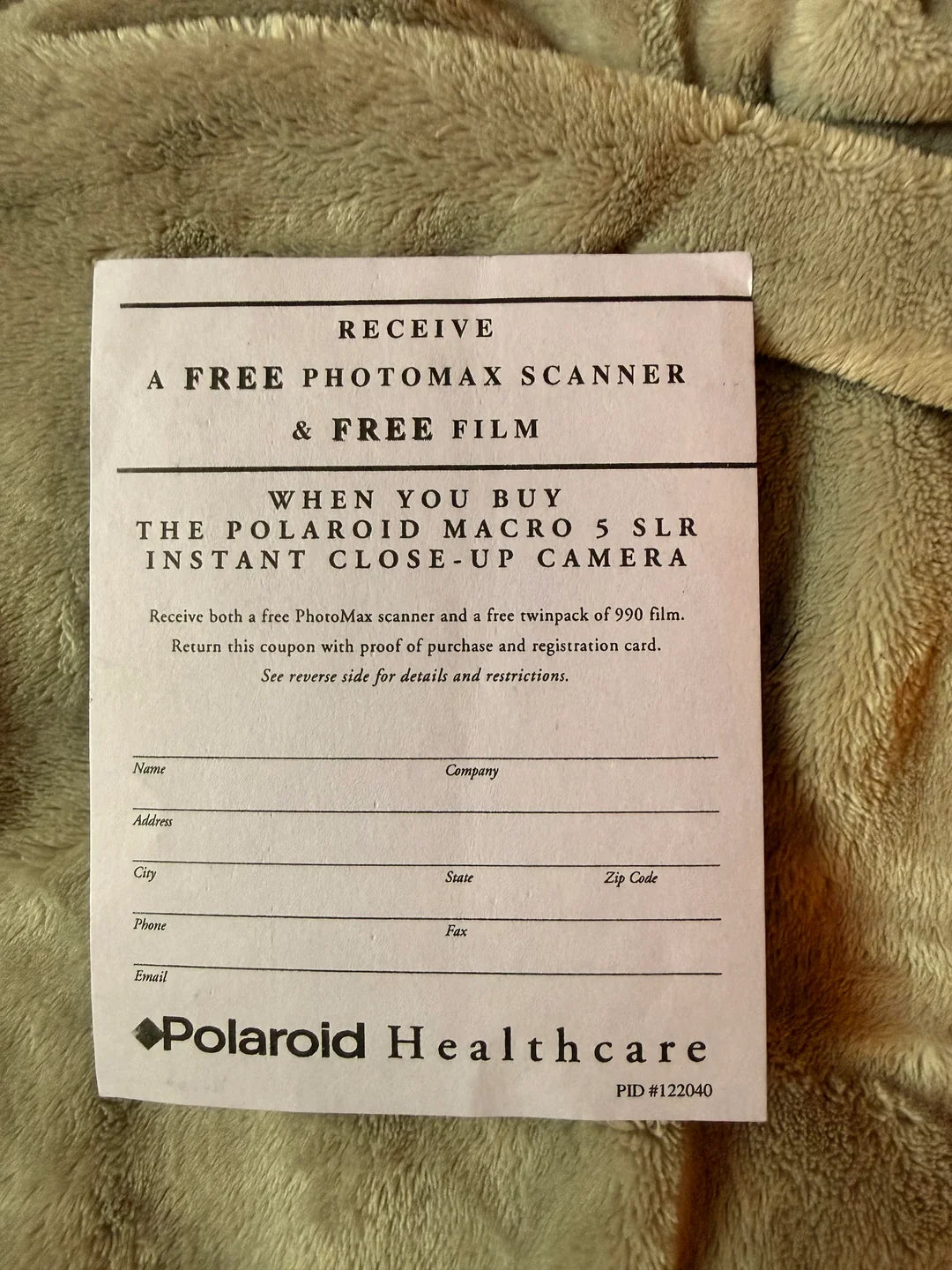 40111 | healthcare free photomax scanner & free film | PID #122040