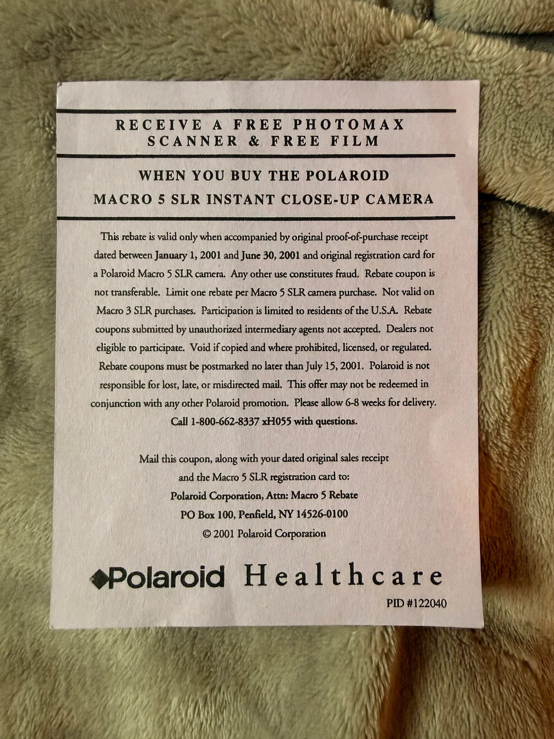 40111 | healthcare free photomax scanner & free film | PID #122040